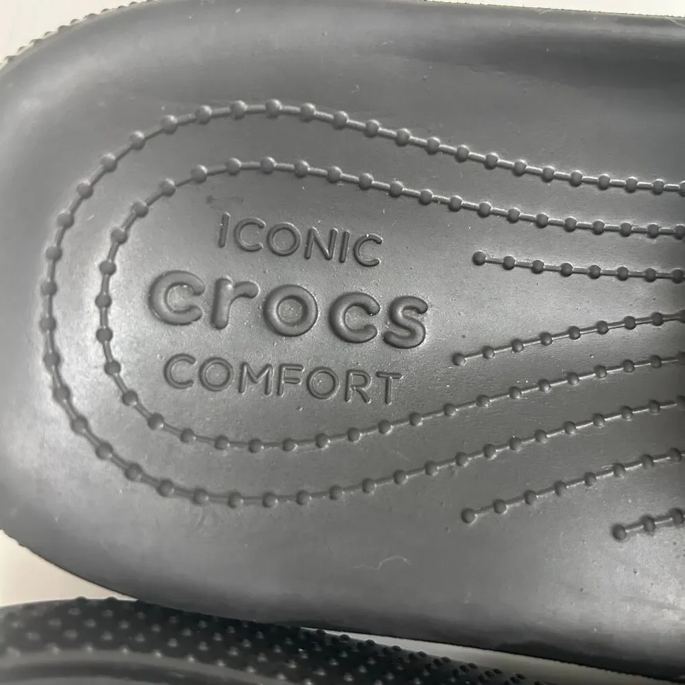 Crocs Iconic Comfort Glitter Star Slides Men’s M12 Black Purple Sparkle Sandals